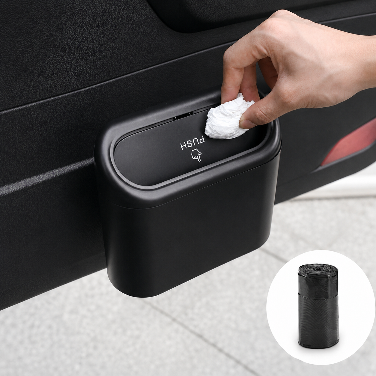 Mini Car Garbage Bin With Hanging Storage
