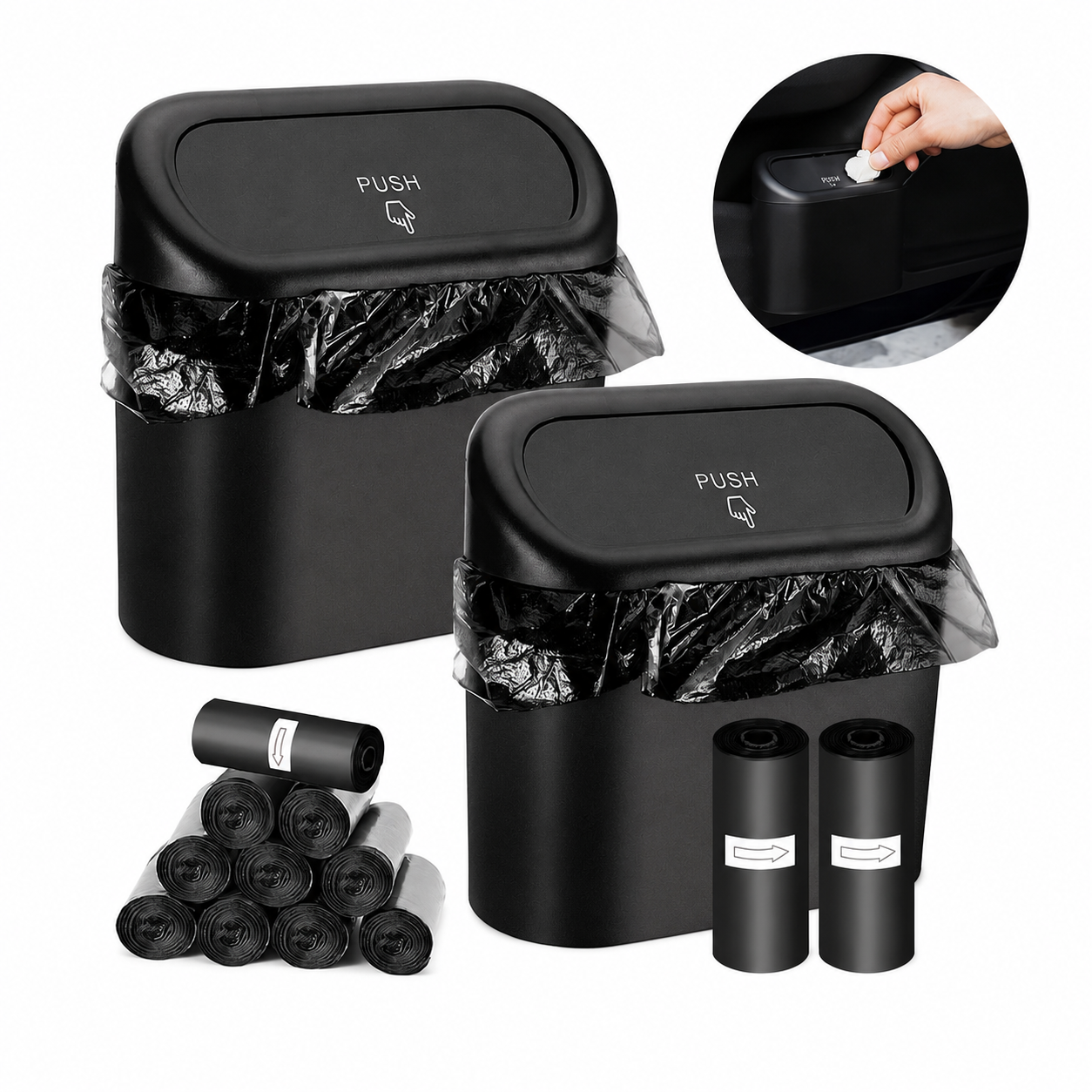 Mini Car Garbage Bin With Hanging Storage