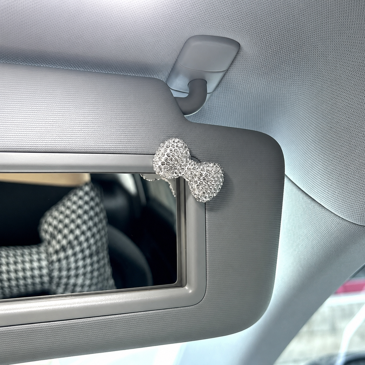 Rhinestone Bow Leopard Print Car Makeup Mirror Decor