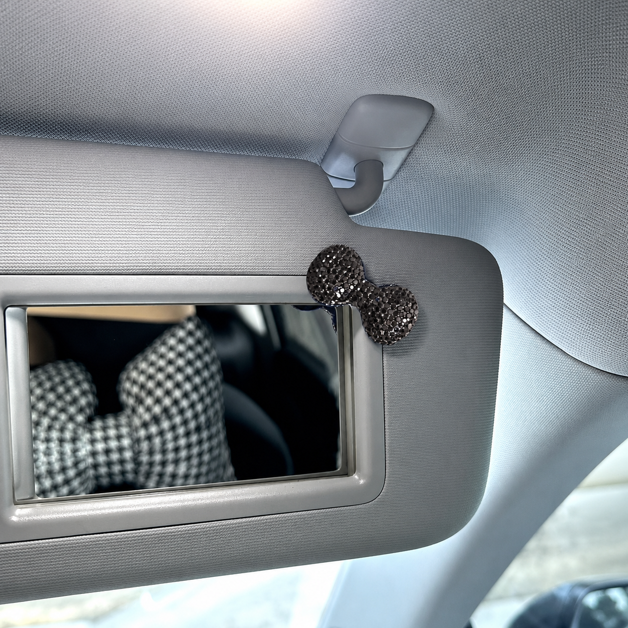 Rhinestone Bow Leopard Print Car Makeup Mirror Decor