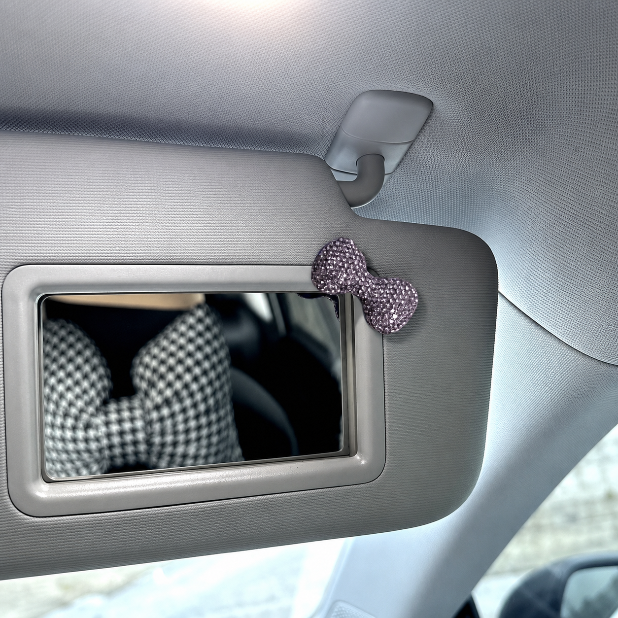 Rhinestone Bow Leopard Print Car Makeup Mirror Decor
