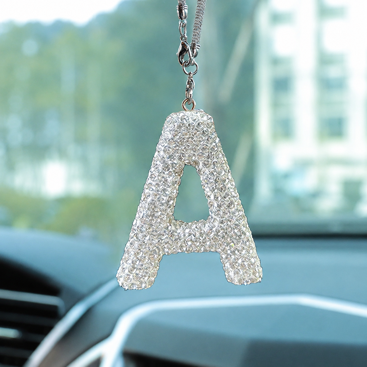 Rhinestone A To Z Letter Car Rearview Mirror Pendant