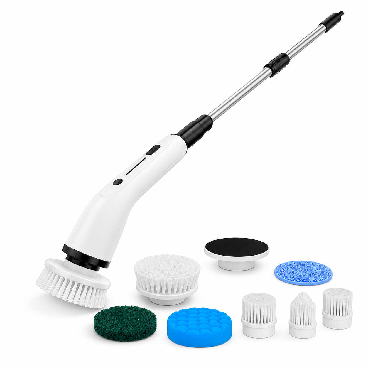 Spin Cleaning Scrubber Brush With Handle And Extendable Heads 