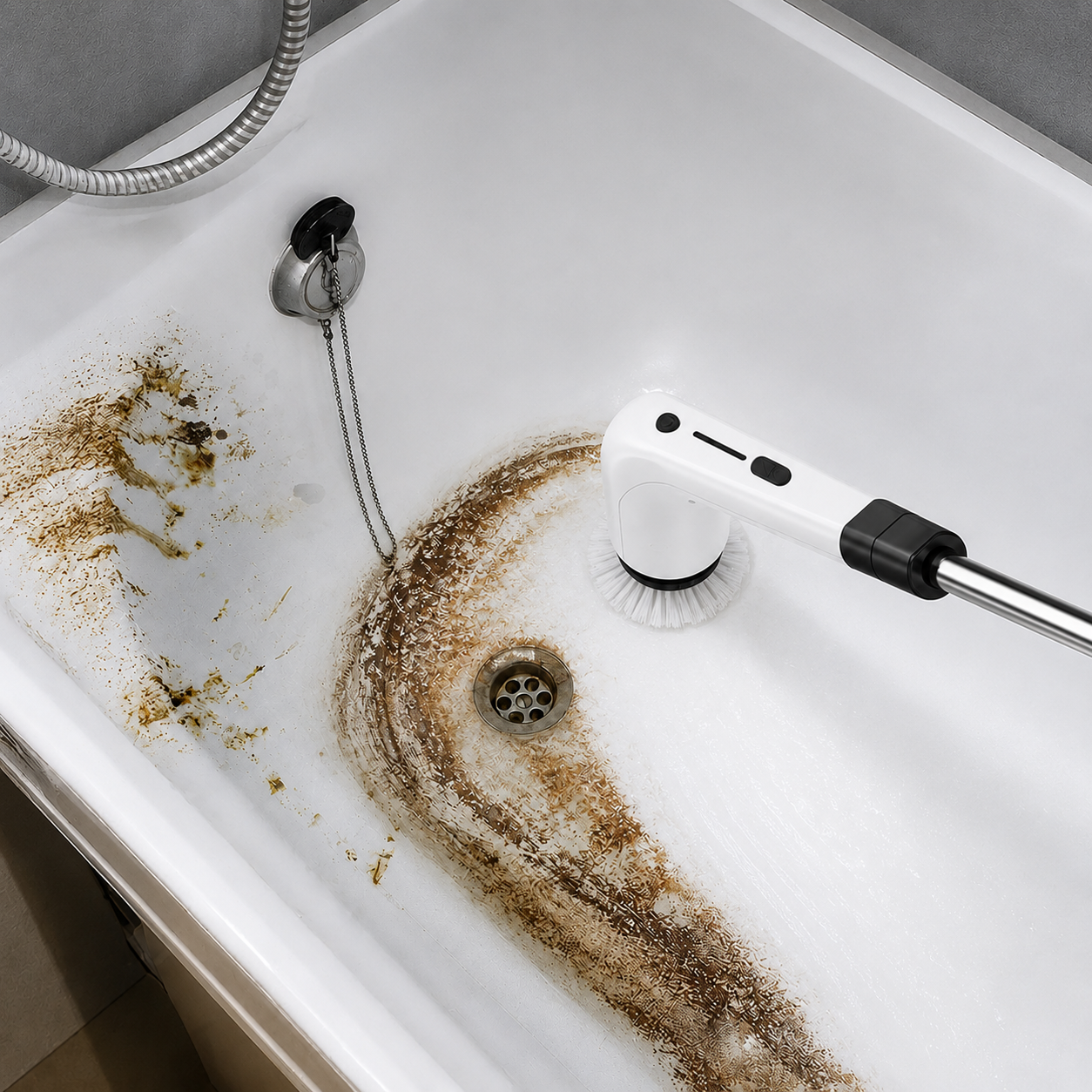 Spin Cleaning Scrubber Brush With Handle And Extendable Heads 