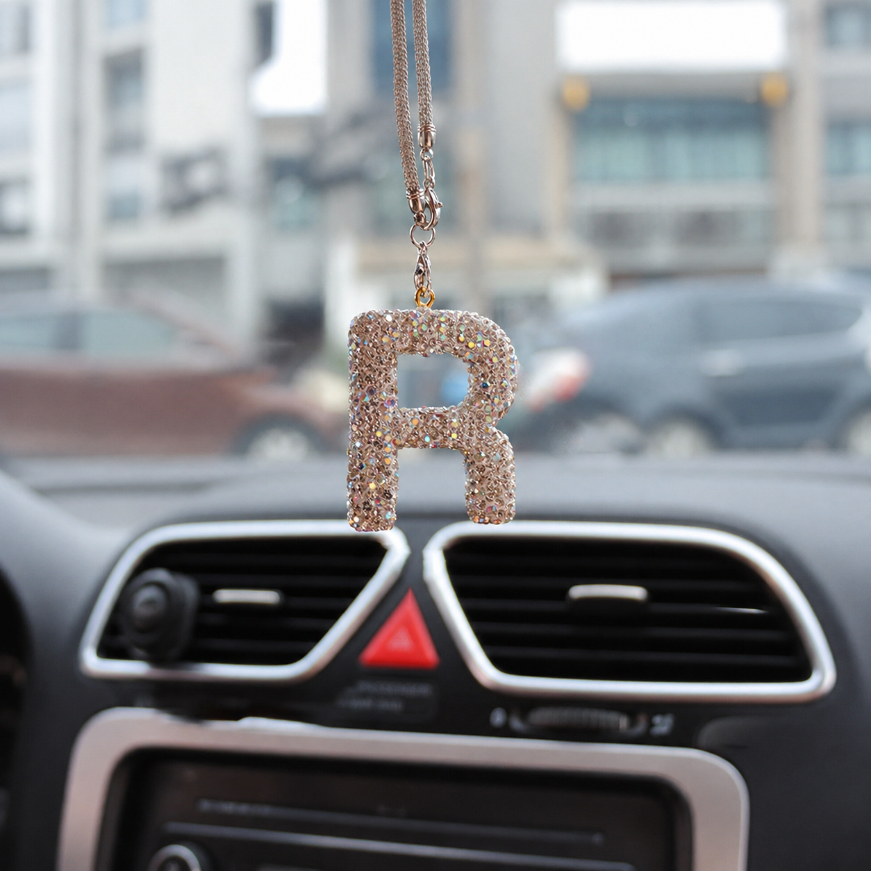Rhinestone A To Z Letter Car Rearview Mirror Pendant