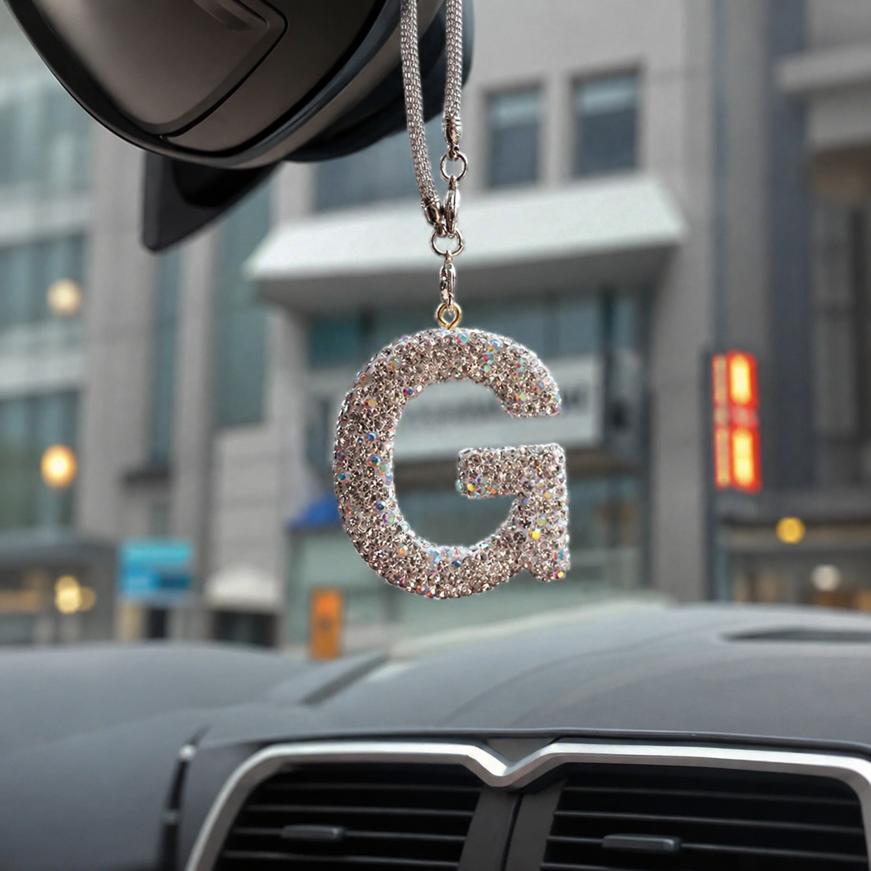 Rhinestone A To Z Letter Car Rearview Mirror Pendant