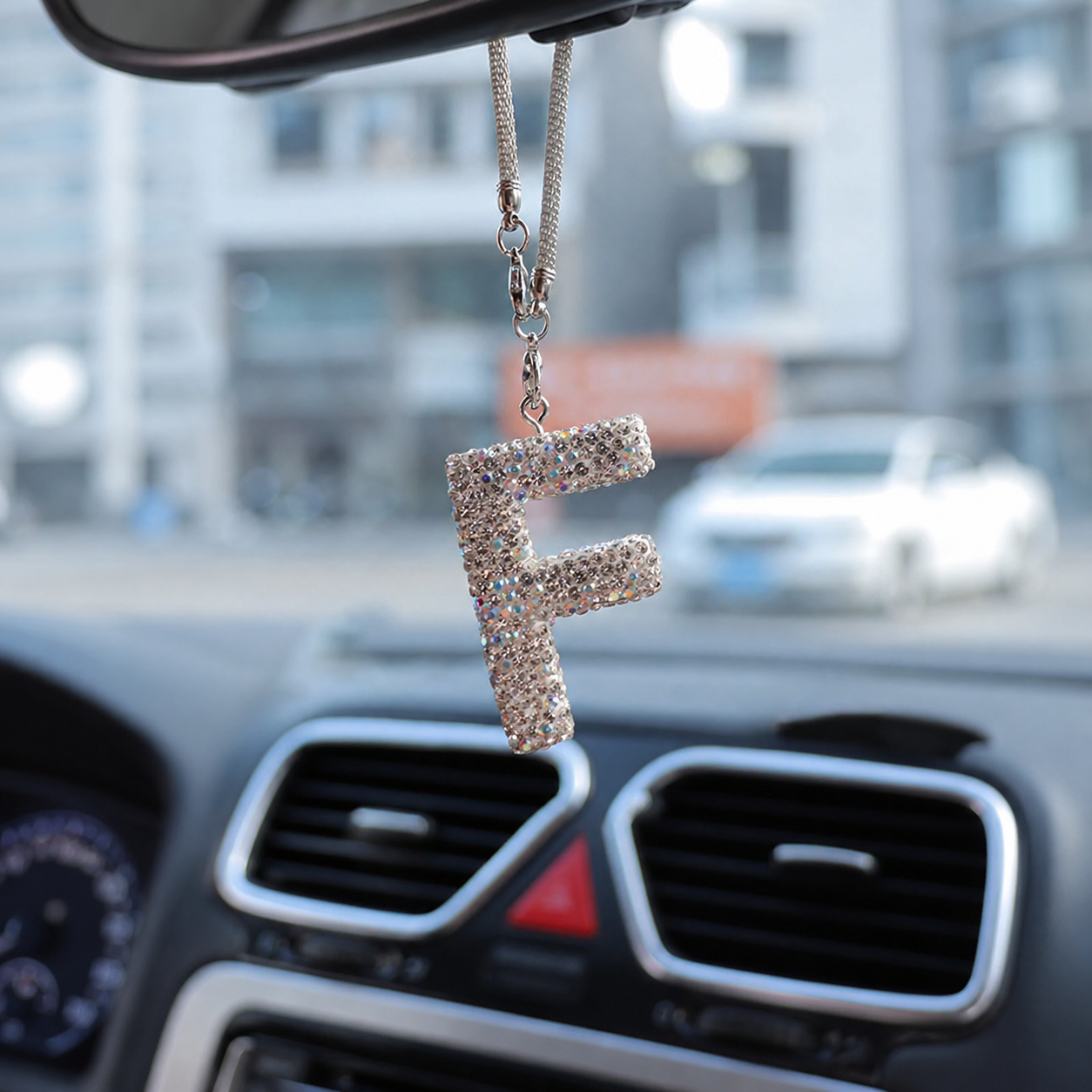Rhinestone A To Z Letter Car Rearview Mirror Pendant