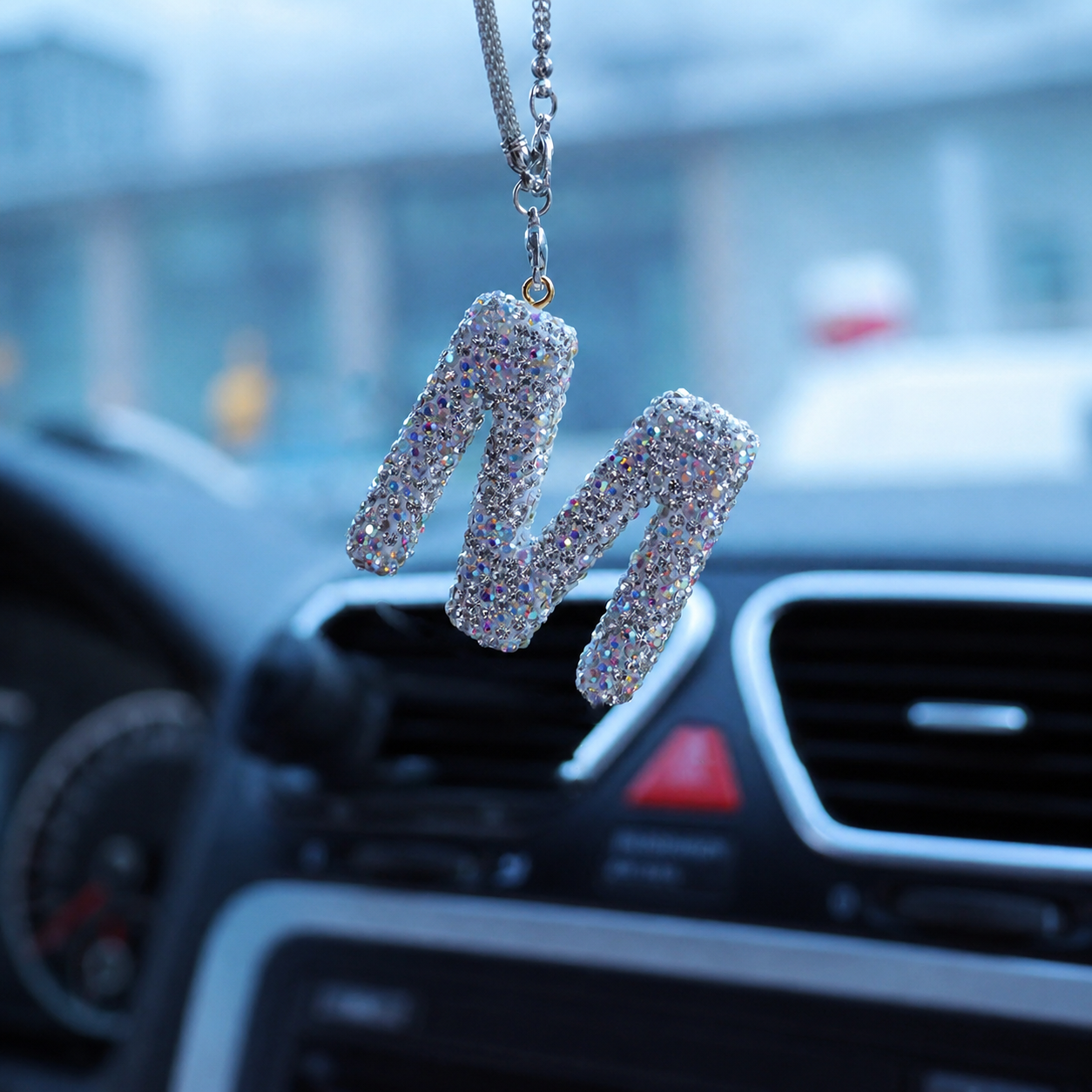 Rhinestone A To Z Letter Car Rearview Mirror Pendant