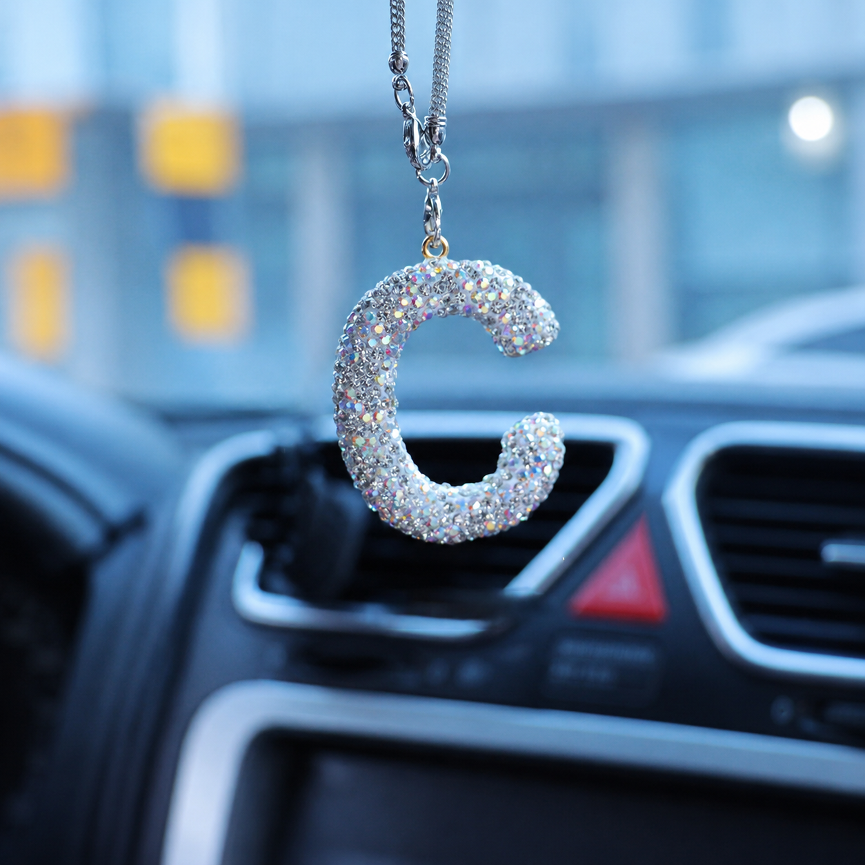 Rhinestone A To Z Letter Car Rearview Mirror Pendant