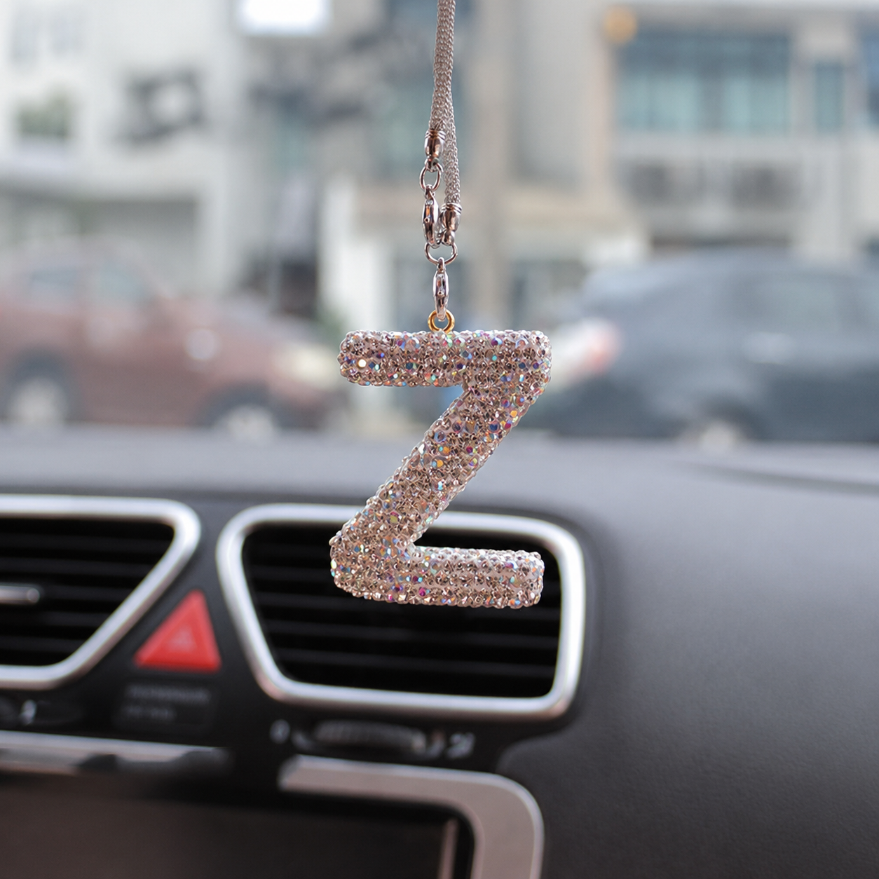 Rhinestone A To Z Letter Car Rearview Mirror Pendant