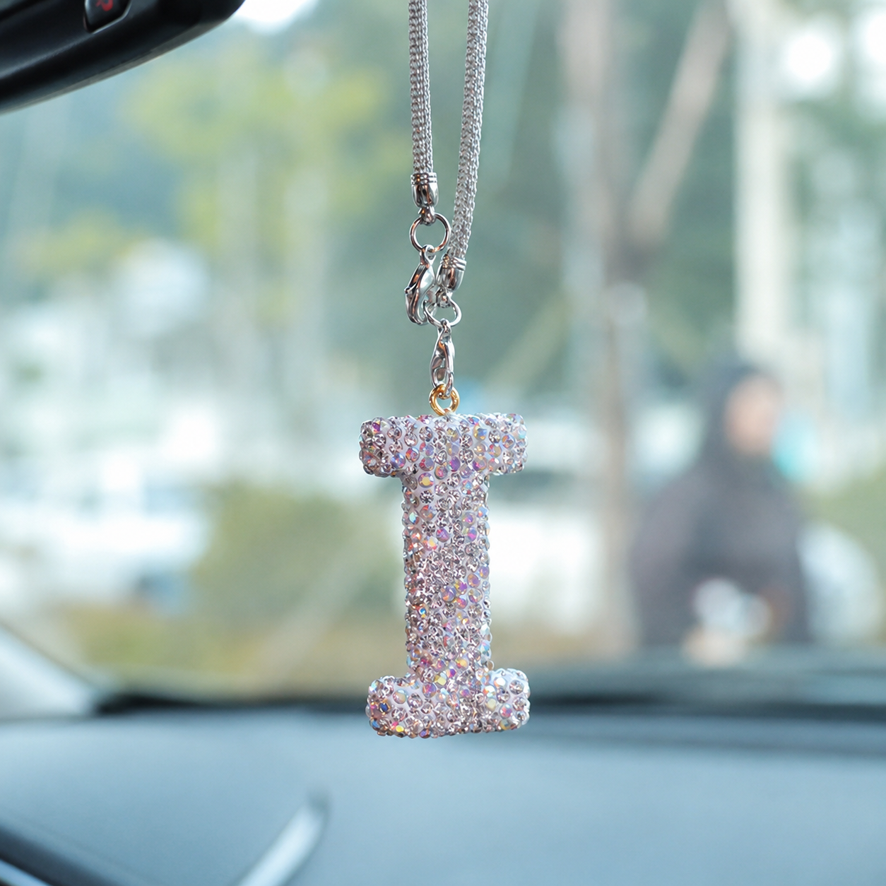 Rhinestone A To Z Letter Car Rearview Mirror Pendant