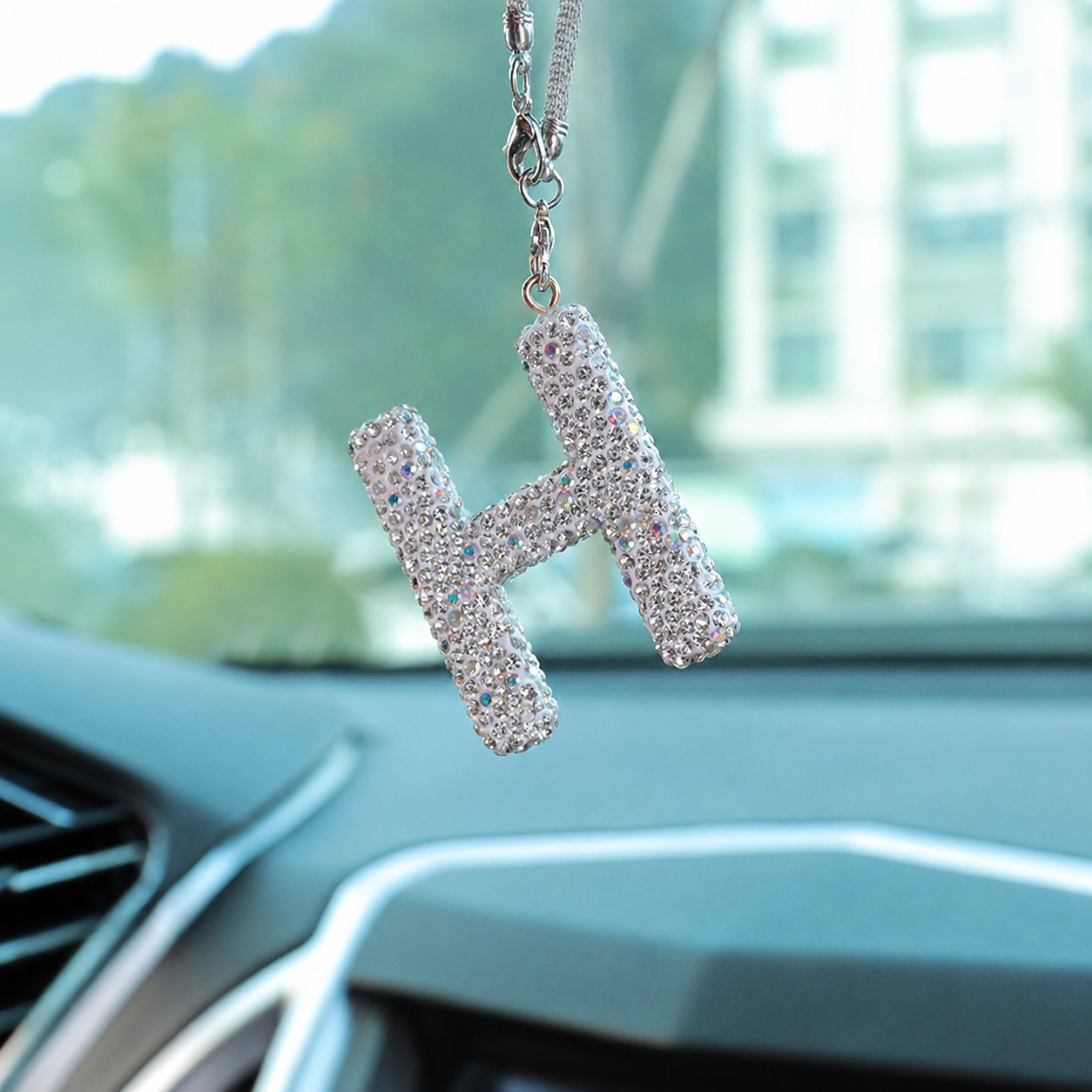 Rhinestone A To Z Letter Car Rearview Mirror Pendant