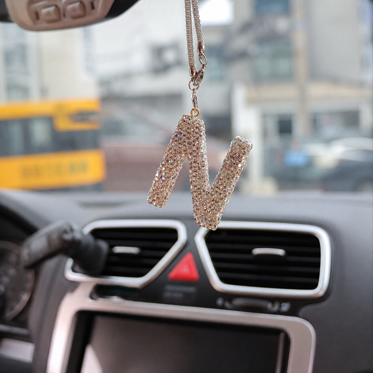 Rhinestone A To Z Letter Car Rearview Mirror Pendant
