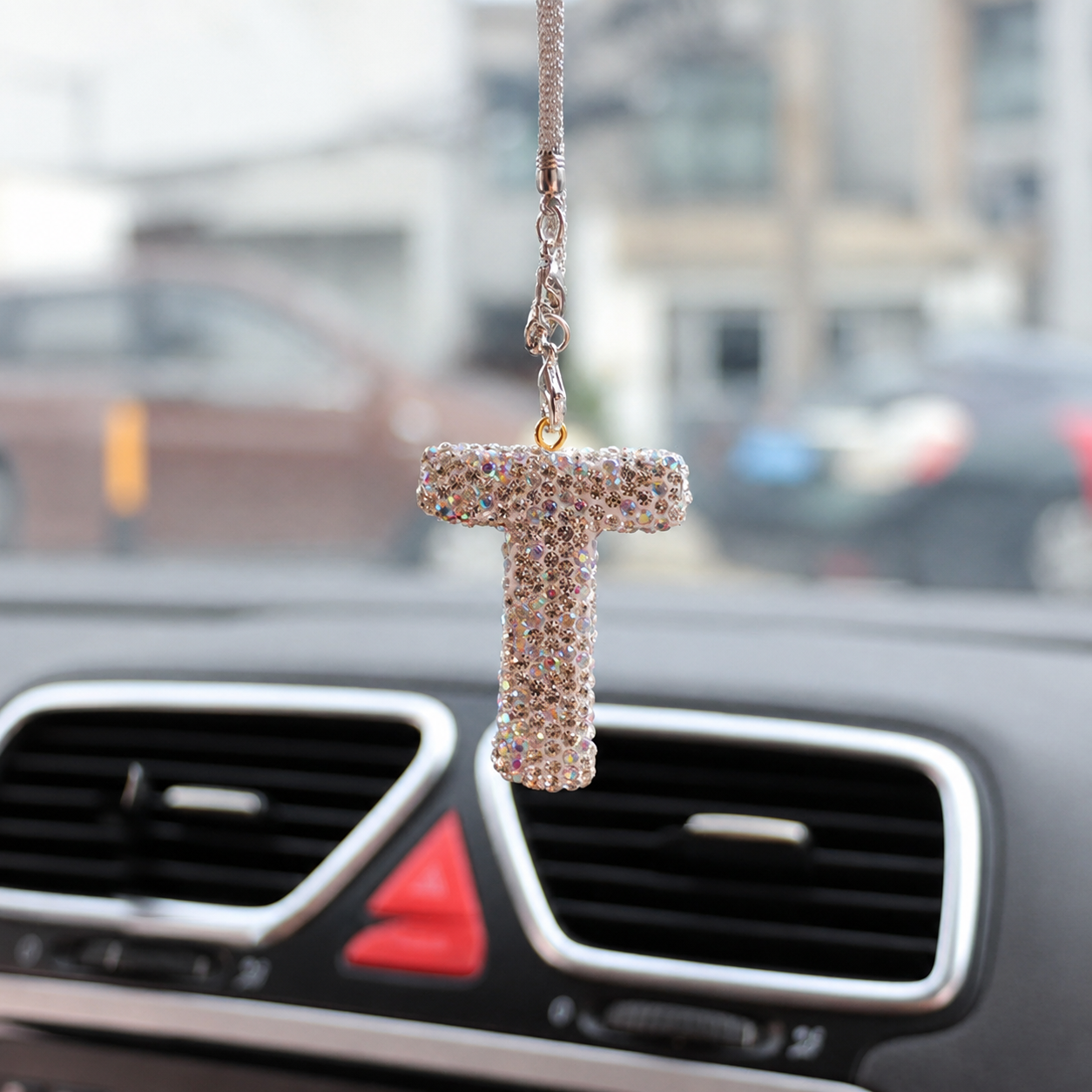 Rhinestone A To Z Letter Car Rearview Mirror Pendant