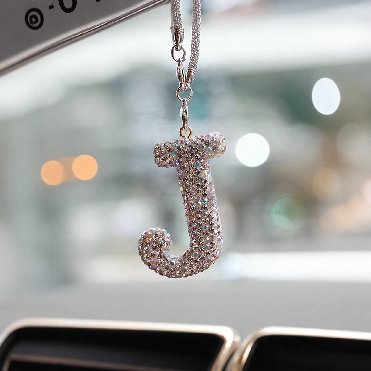 Rhinestone A To Z Letter Car Rearview Mirror Pendant