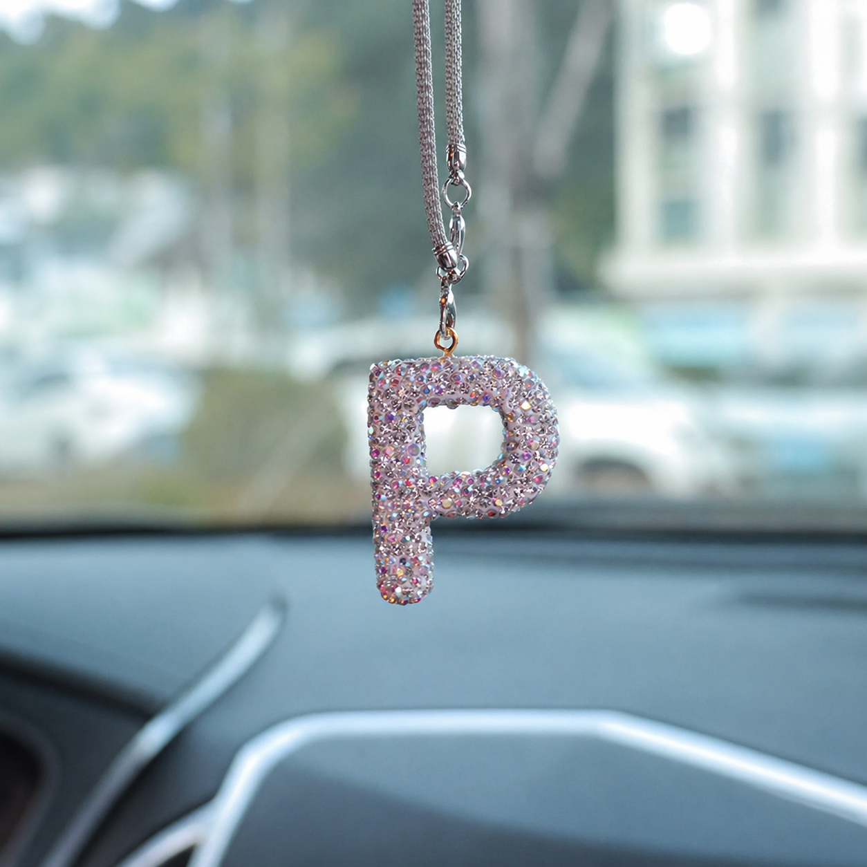 Rhinestone A To Z Letter Car Rearview Mirror Pendant