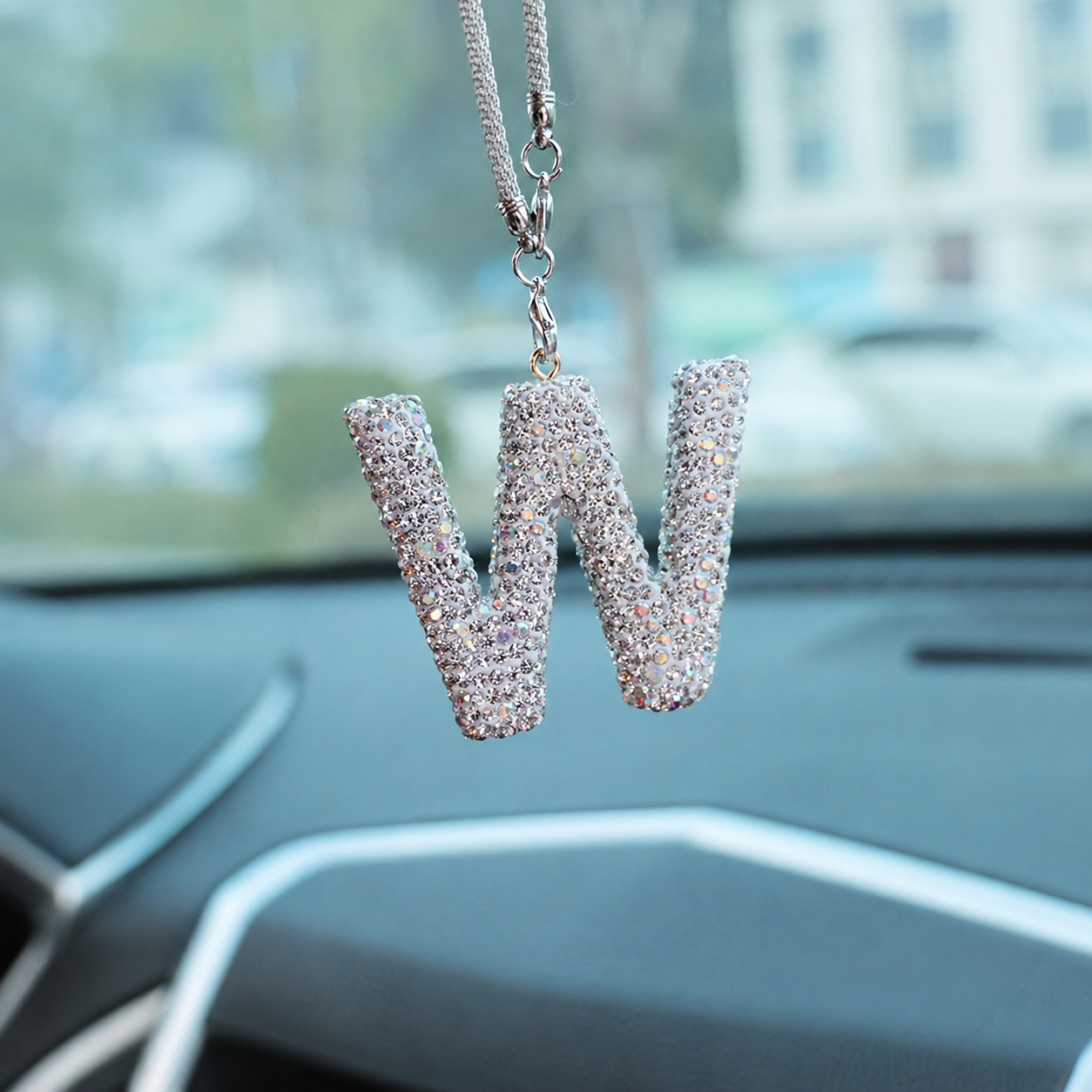Rhinestone A To Z Letter Car Rearview Mirror Pendant