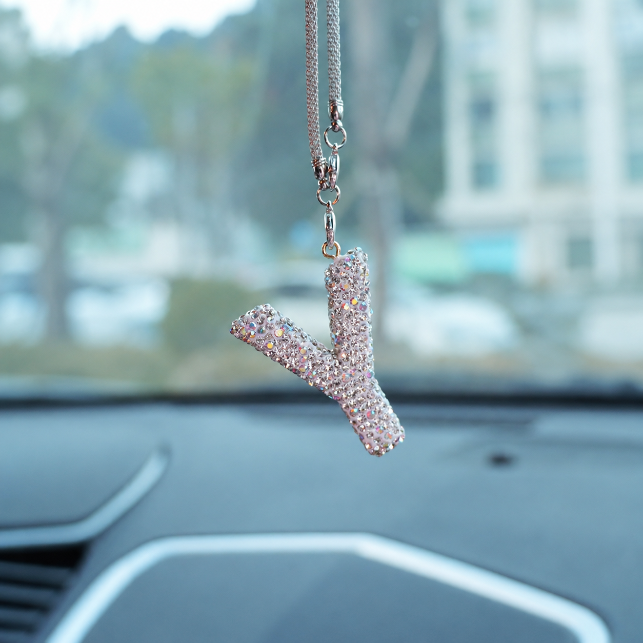 Rhinestone A To Z Letter Car Rearview Mirror Pendant
