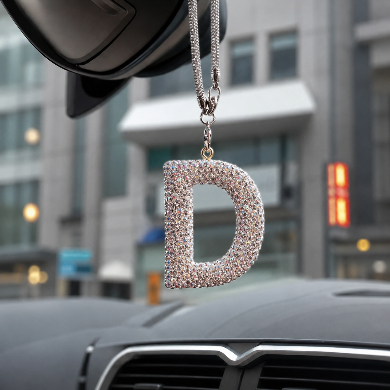 Rhinestone A To Z Letter Car Rearview Mirror Pendant