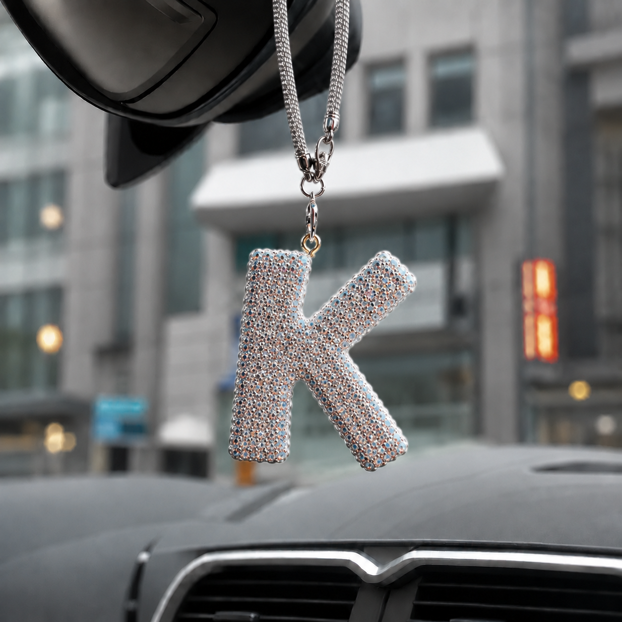 Rhinestone A To Z Letter Car Rearview Mirror Pendant