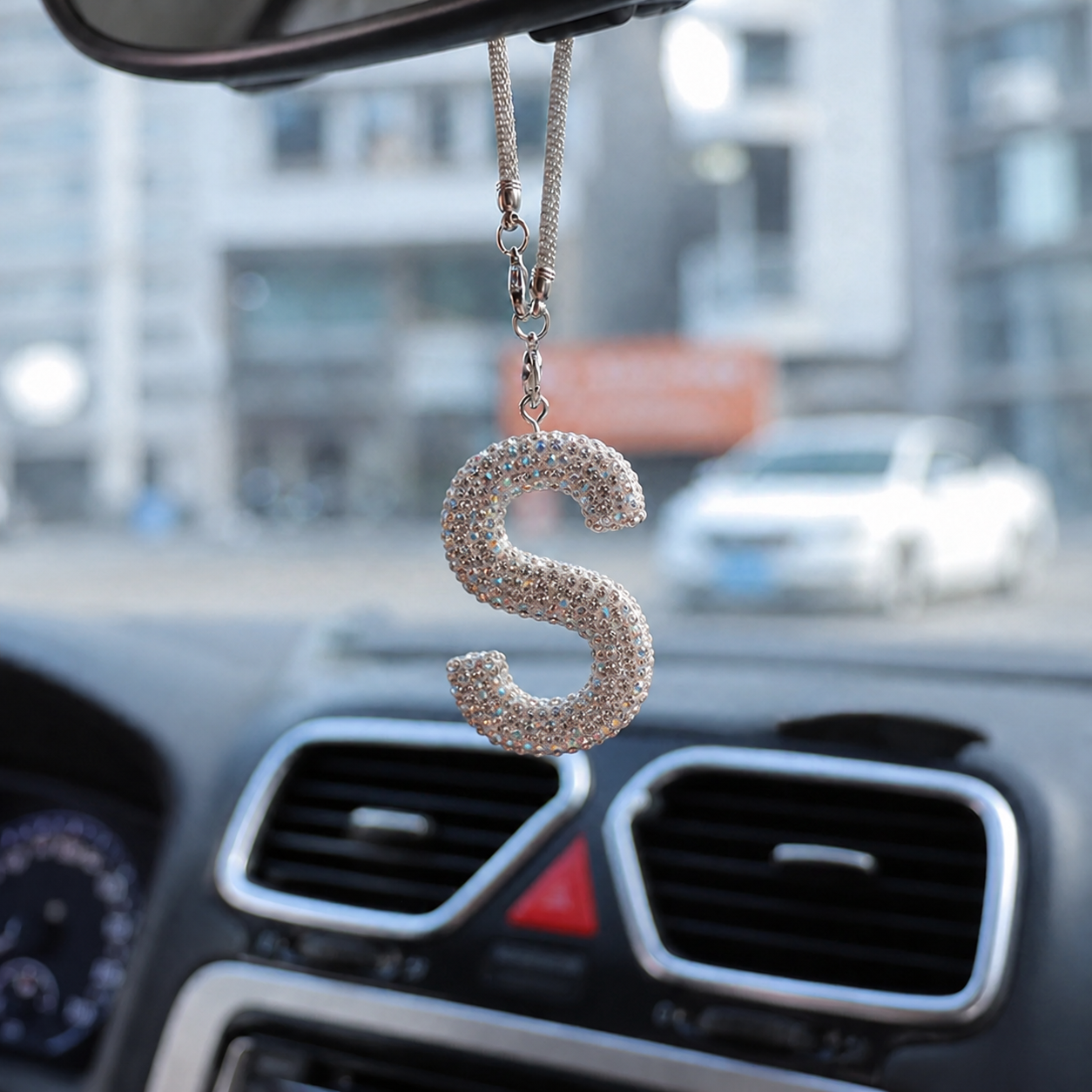 Rhinestone A To Z Letter Car Rearview Mirror Pendant