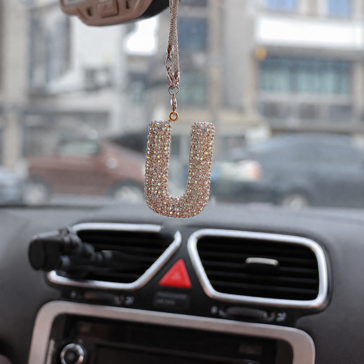 Rhinestone A To Z Letter Car Rearview Mirror Pendant