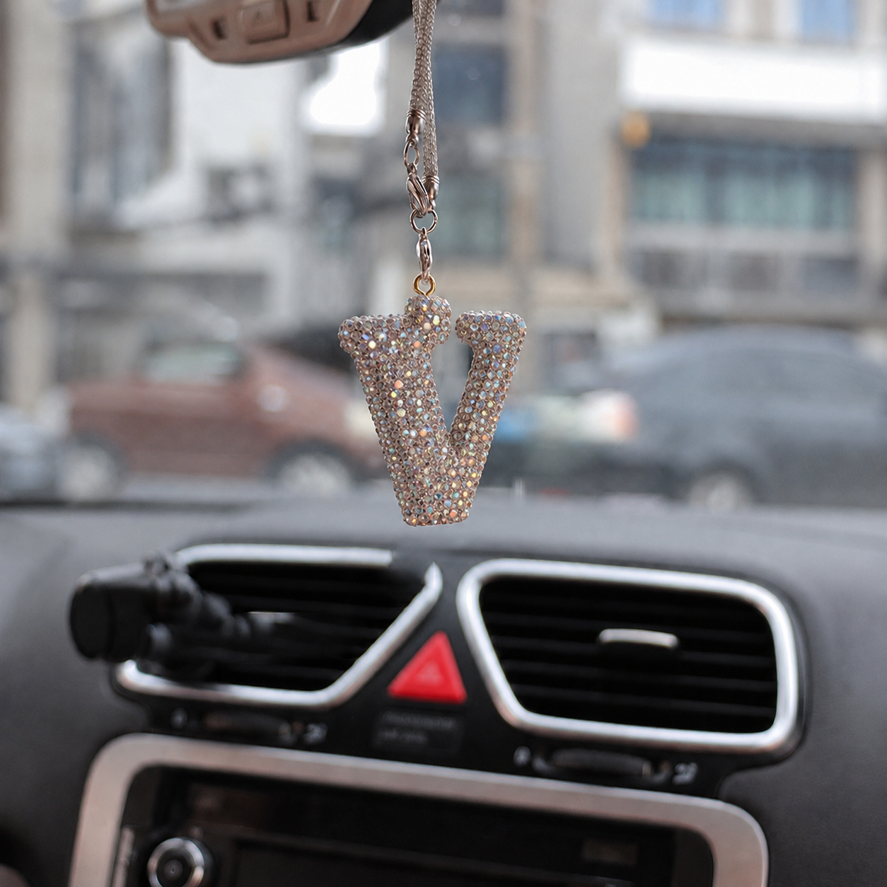 Rhinestone A To Z Letter Car Rearview Mirror Pendant