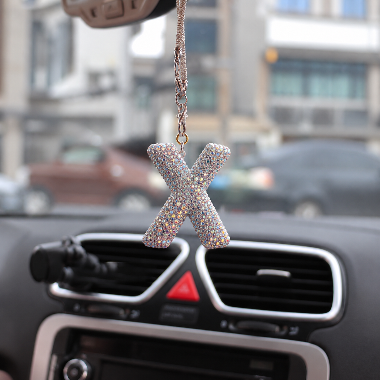 Rhinestone A To Z Letter Car Rearview Mirror Pendant
