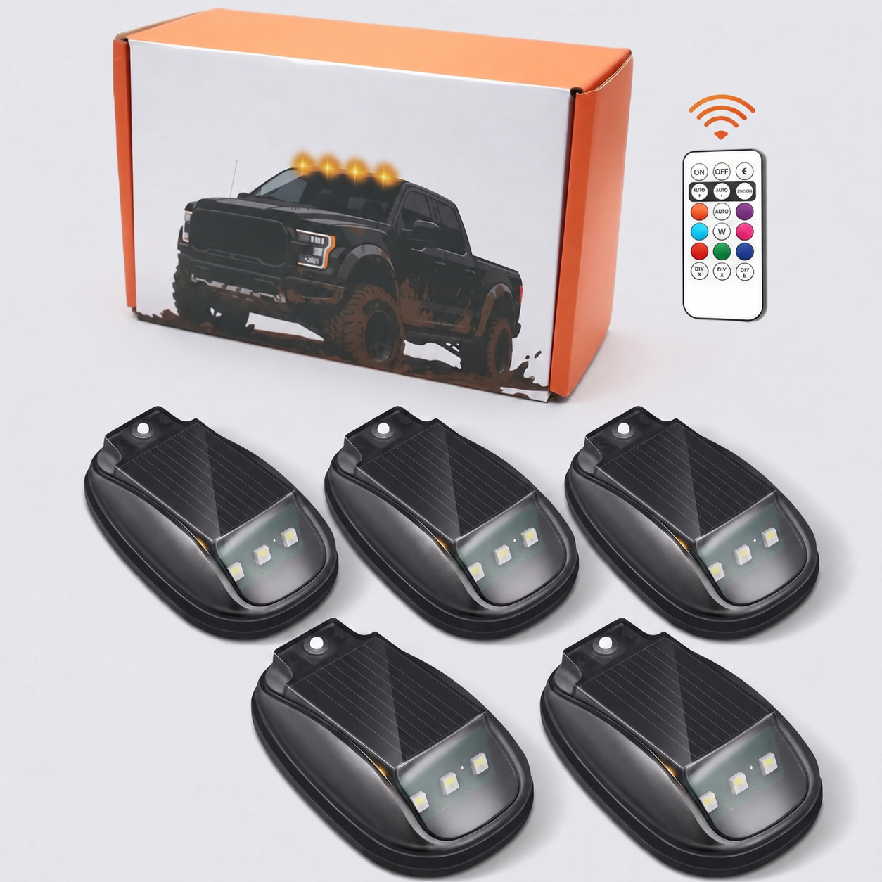 Solar Powered Waterproof Cab Roof Marker Lights With 8 RGB Colors Modes