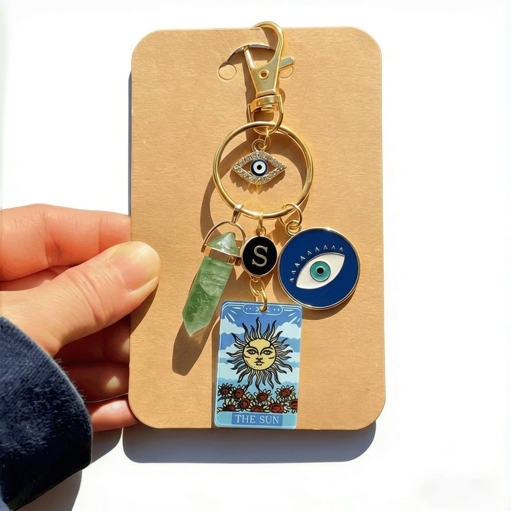 Celestial Themed Keychain With Sun Moon And Pendant Accents