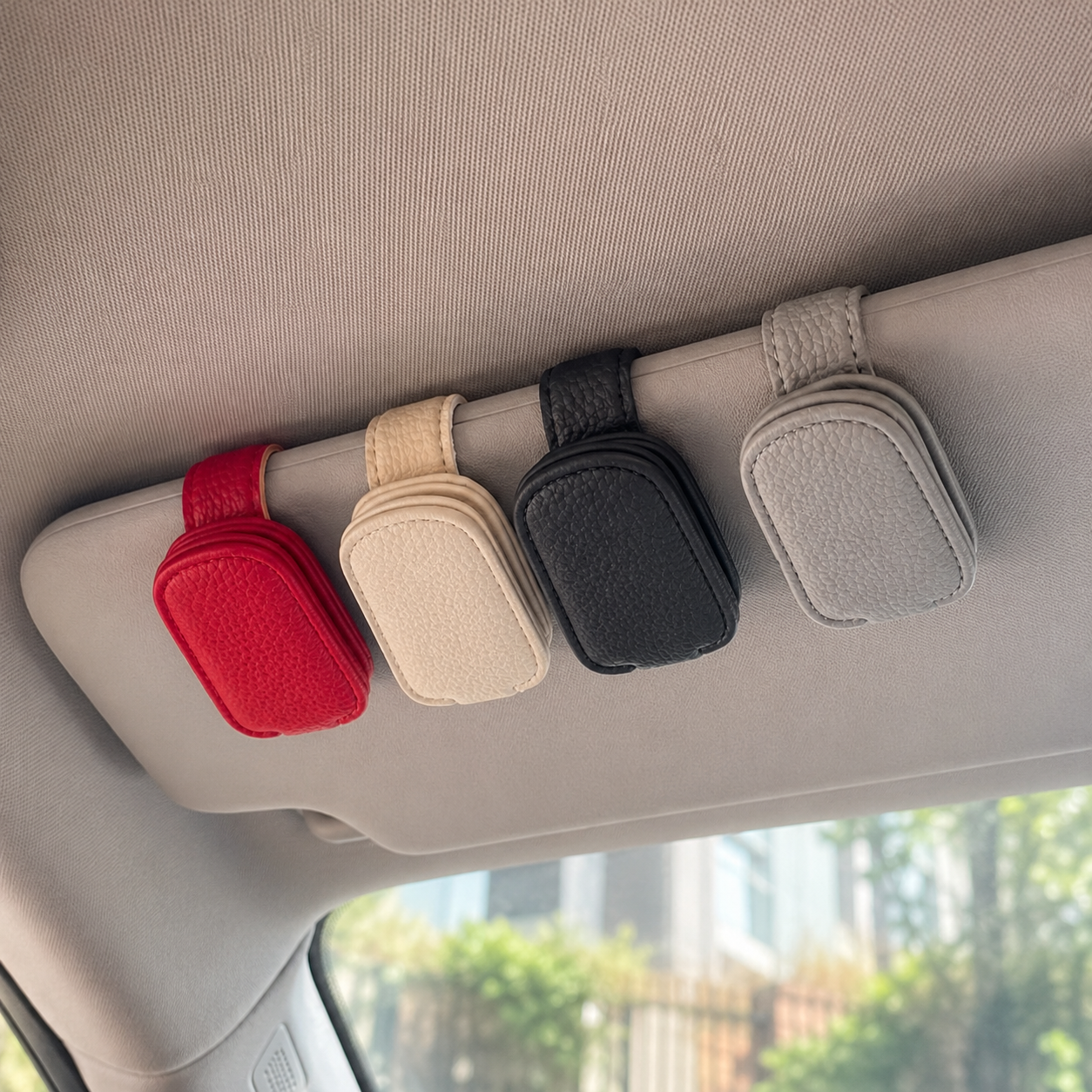 PVC Universal Car Sun Visor Glasses Clip Holder With Storage Rack
