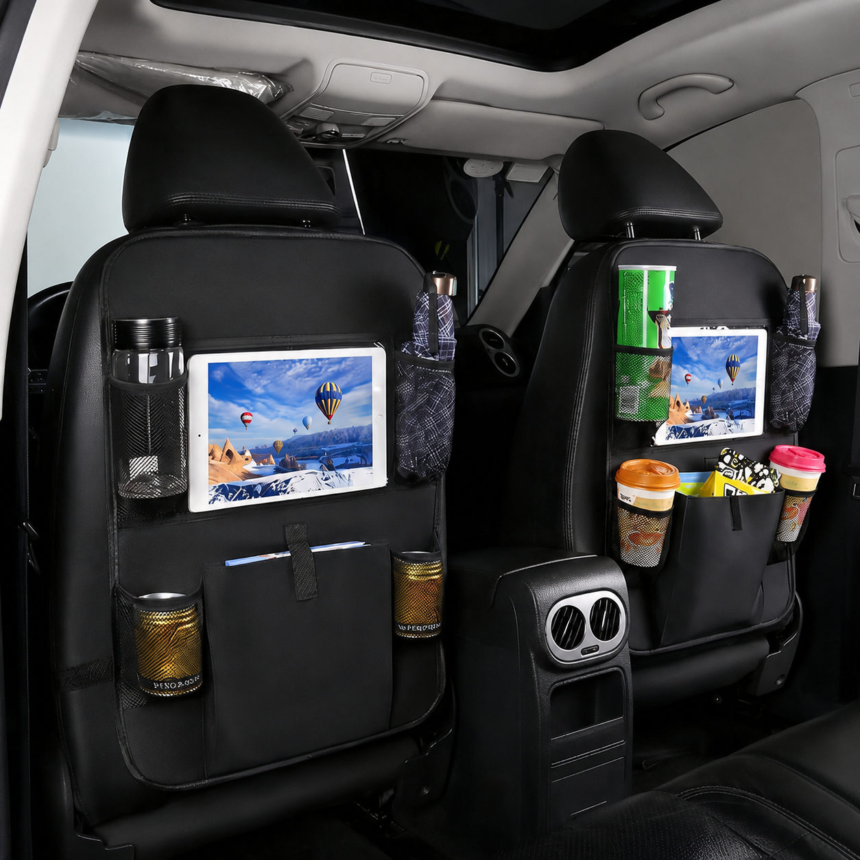 Car Rear Seat Organizer Bag For Drinks Tablets Toys And Accessories