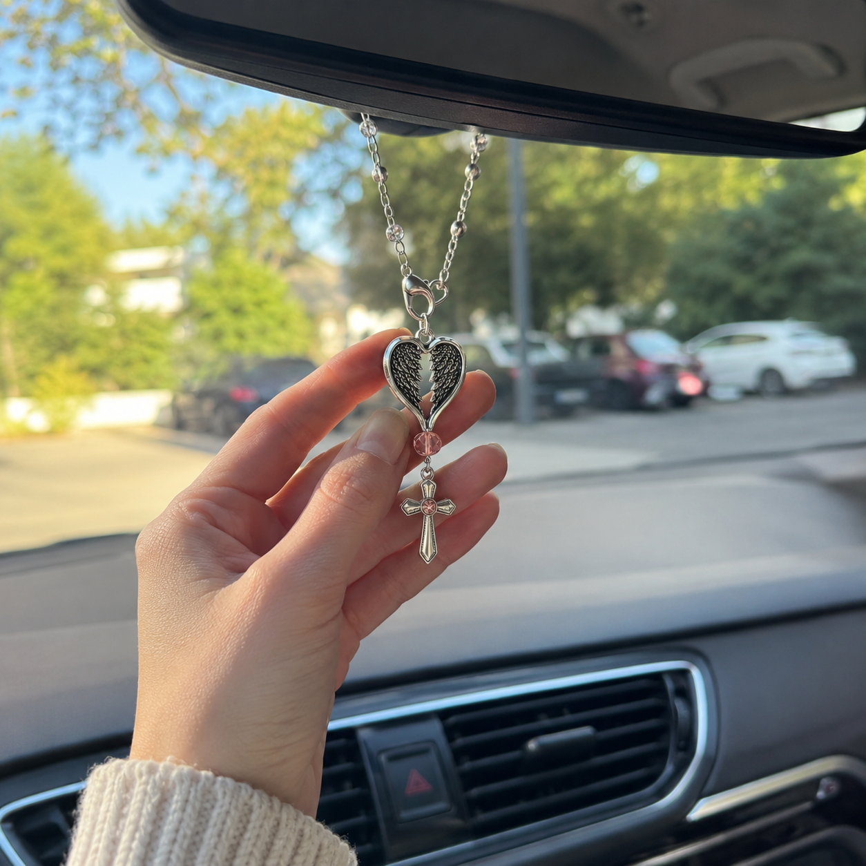 Guardian Wing Cross Charm Car Steering Wheel And Handbag Pendant Decor