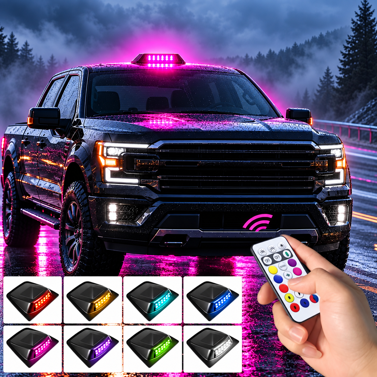 Wireless Solar RGB Vehicle Lights With Vibration Sensor And Remote Control