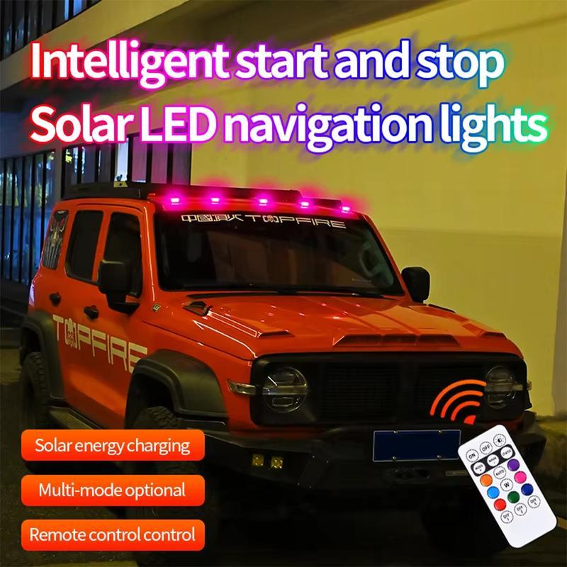 Solar Car Roof RGB Strobe Light With Remote Control Cab Signal Lamp Wireless No Punch LED Truck Pickup Warning Lights for Camping Enhanced Night Visibility & Interior Lighting