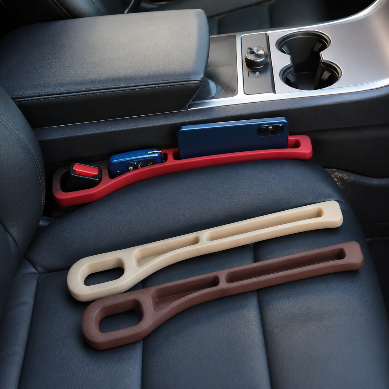 Pack Of 2 Car Seat Gap Filler Storage Boxes With Dual Slot Design