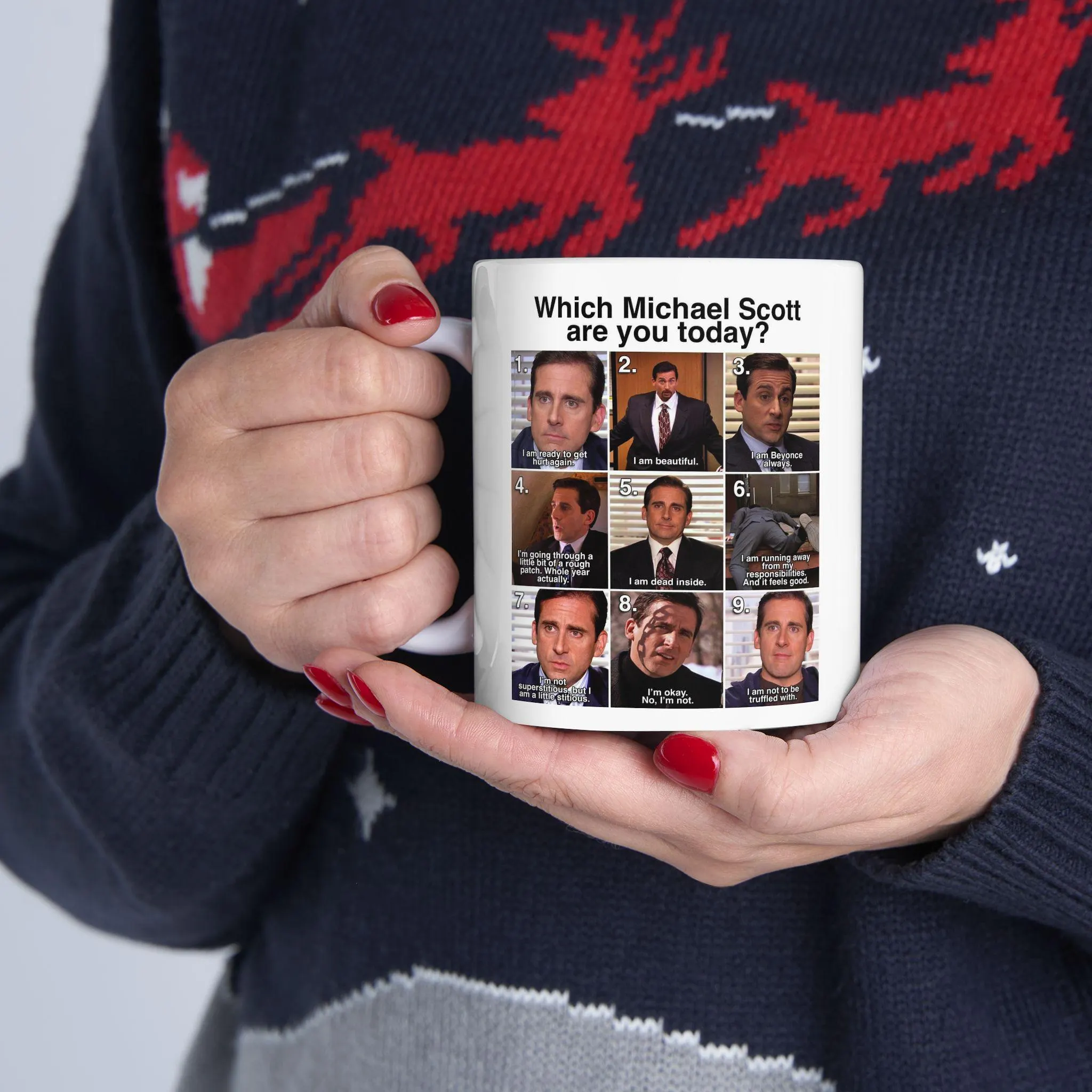 Michael Scott Meme Ceramic Mug With Nine Different Expressions and Quotes