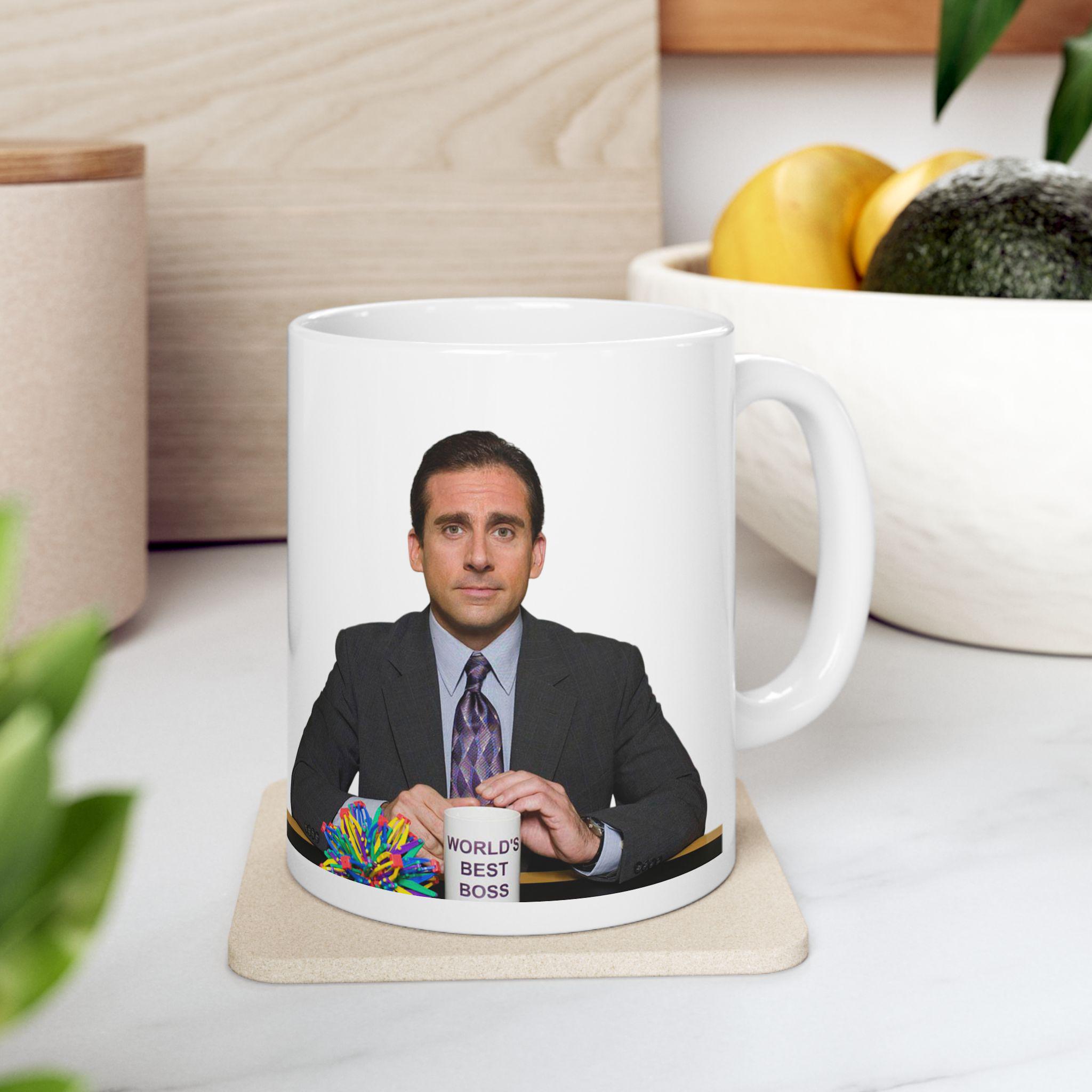 Michael Scott World Best Boss Ceramic Coffee Mug on Coaster