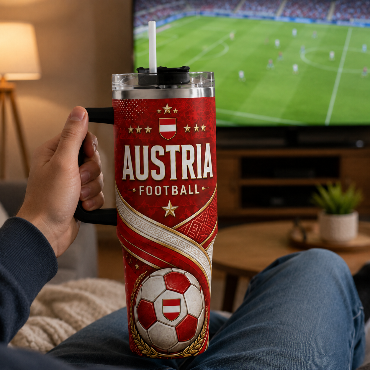 FIFA 2026 Austria Football Sports All Over Printed 40oz Tumbler With Straw And Lid