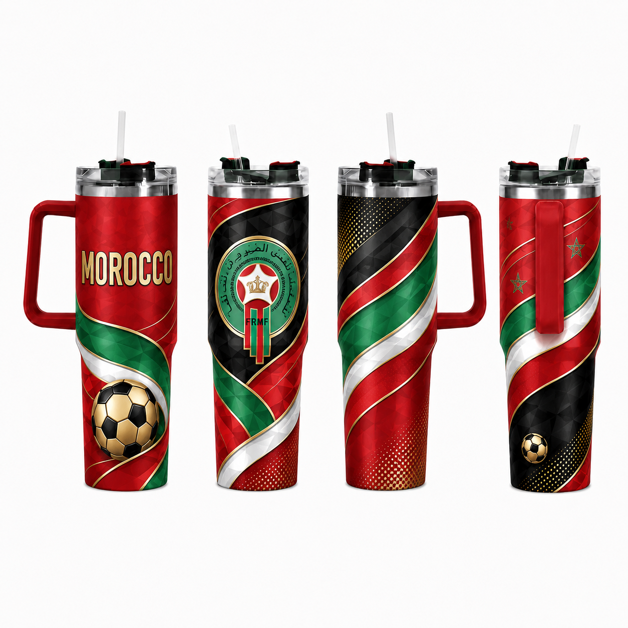 FIFA 2026 Morocco Football Sports All Over Printed 40oz Tumbler With Straw And Lid