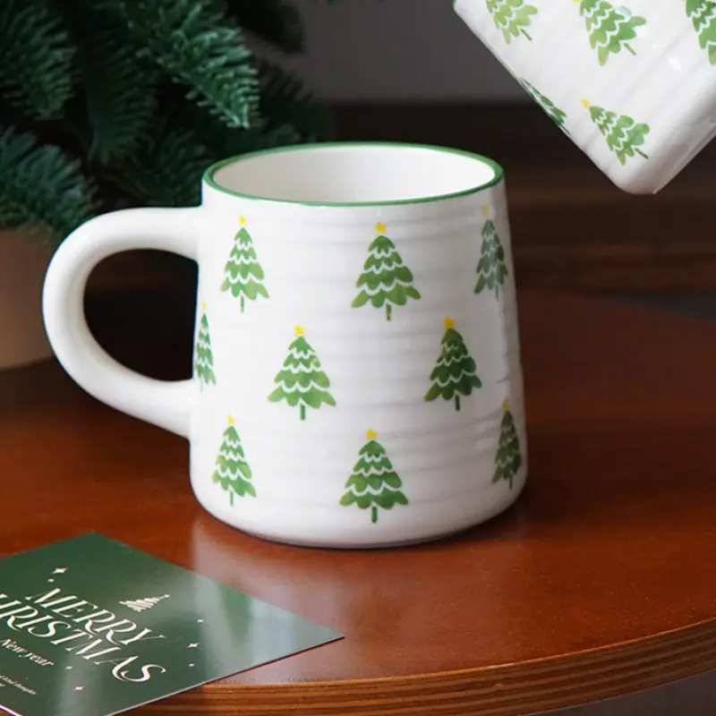Striped Embossed Christmas Ceramic Coffee Mug