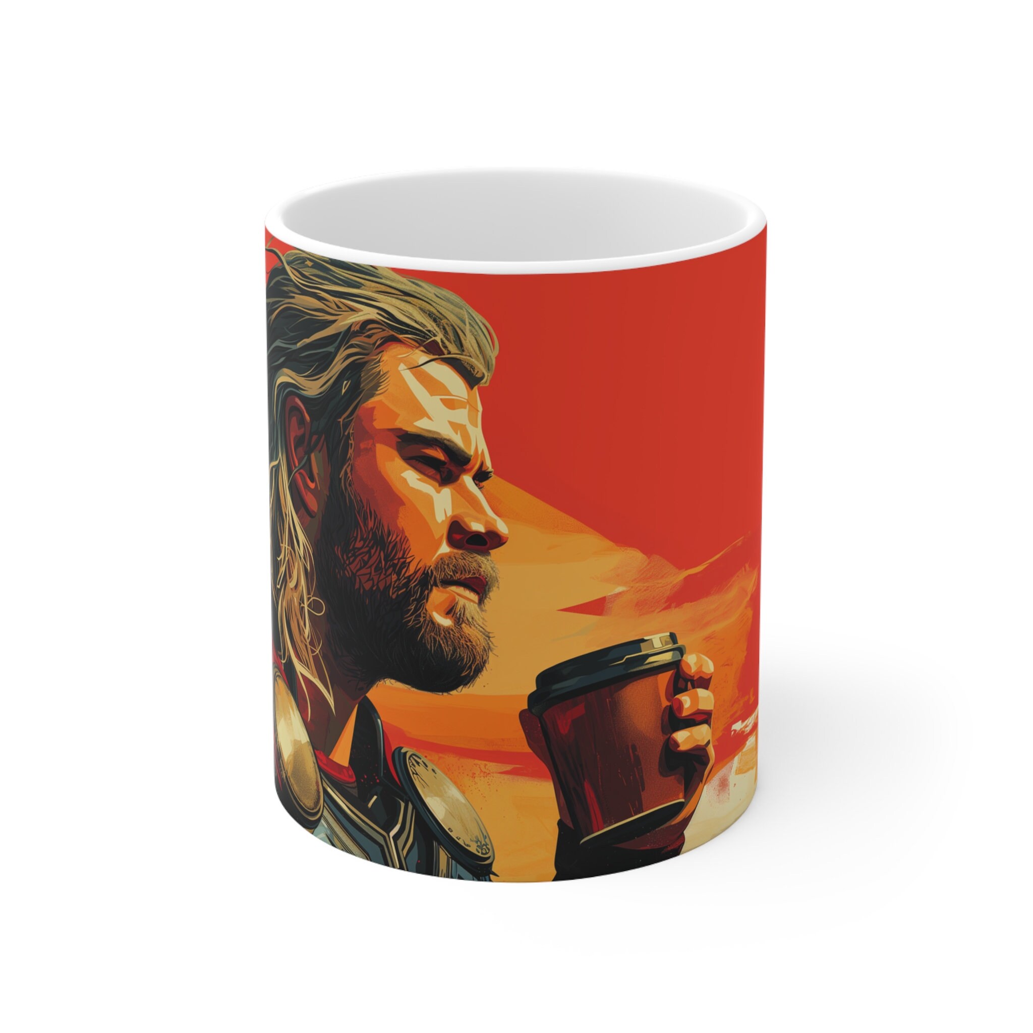 Close Up Of Thor Character Illustration On Ceramic Mug