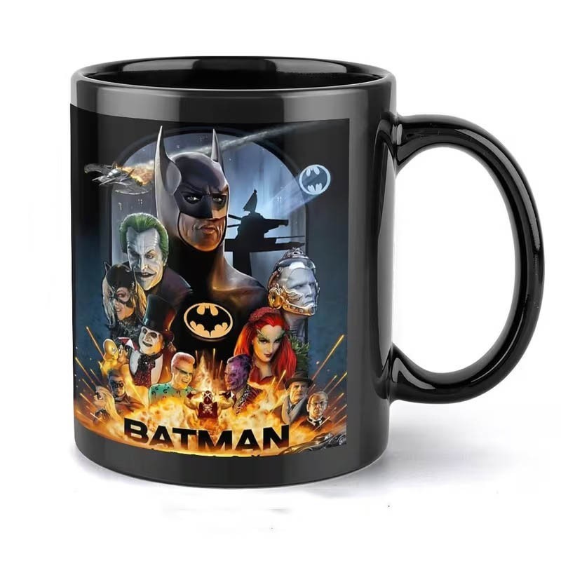 Detailed Character Artwork Graphic Coffee Cup With Batman And Villains