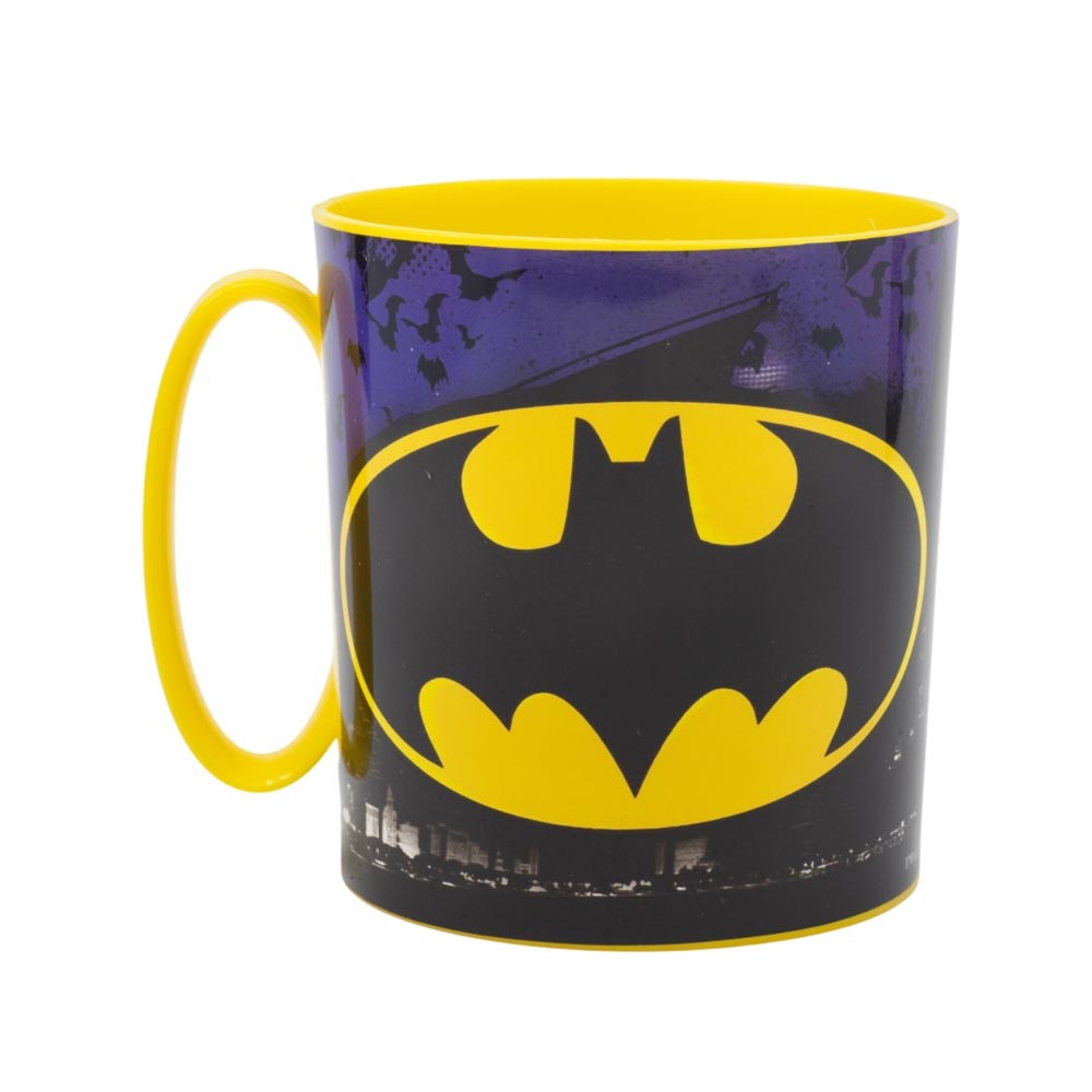 Close up of Batman Shield Logo on Microwave Safe Mug