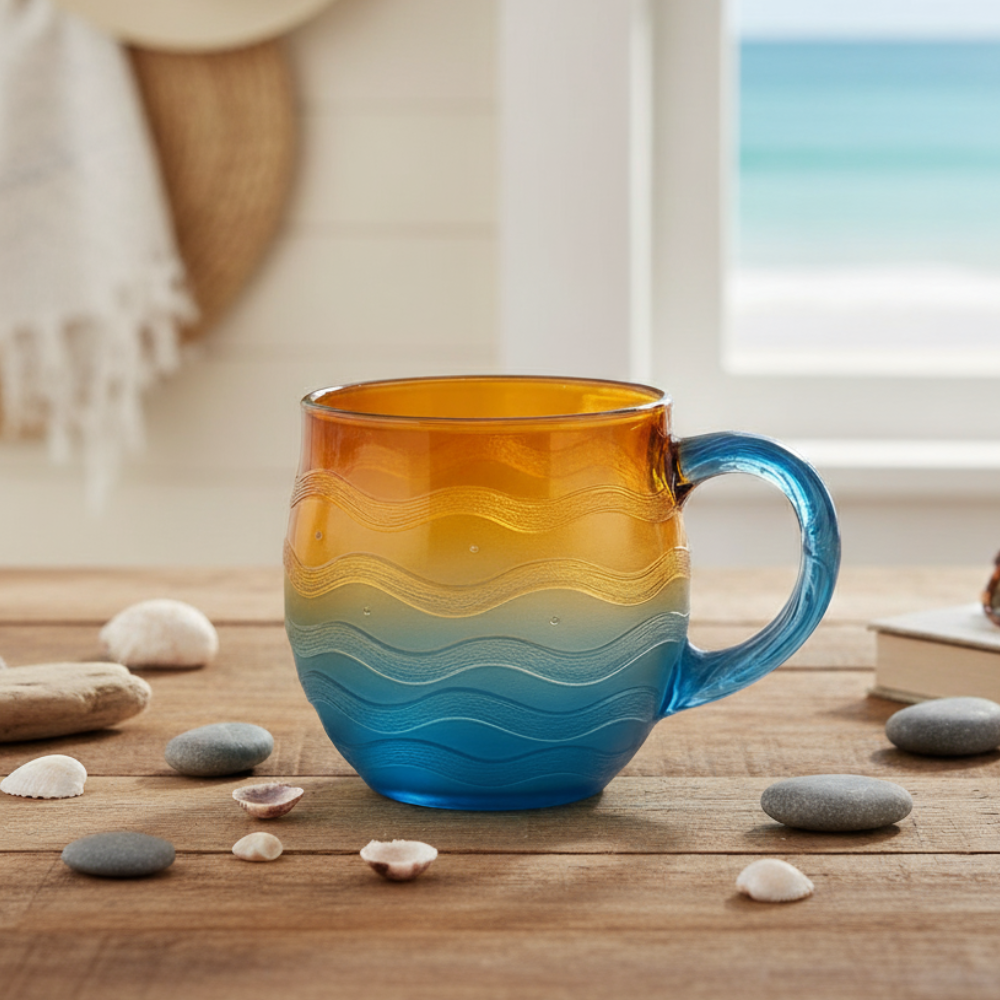Handcraft Textured Glass Mug with Coastal Wave PatternHandcraft Textured Glass Mug with Coastal Wave Pattern - View 7