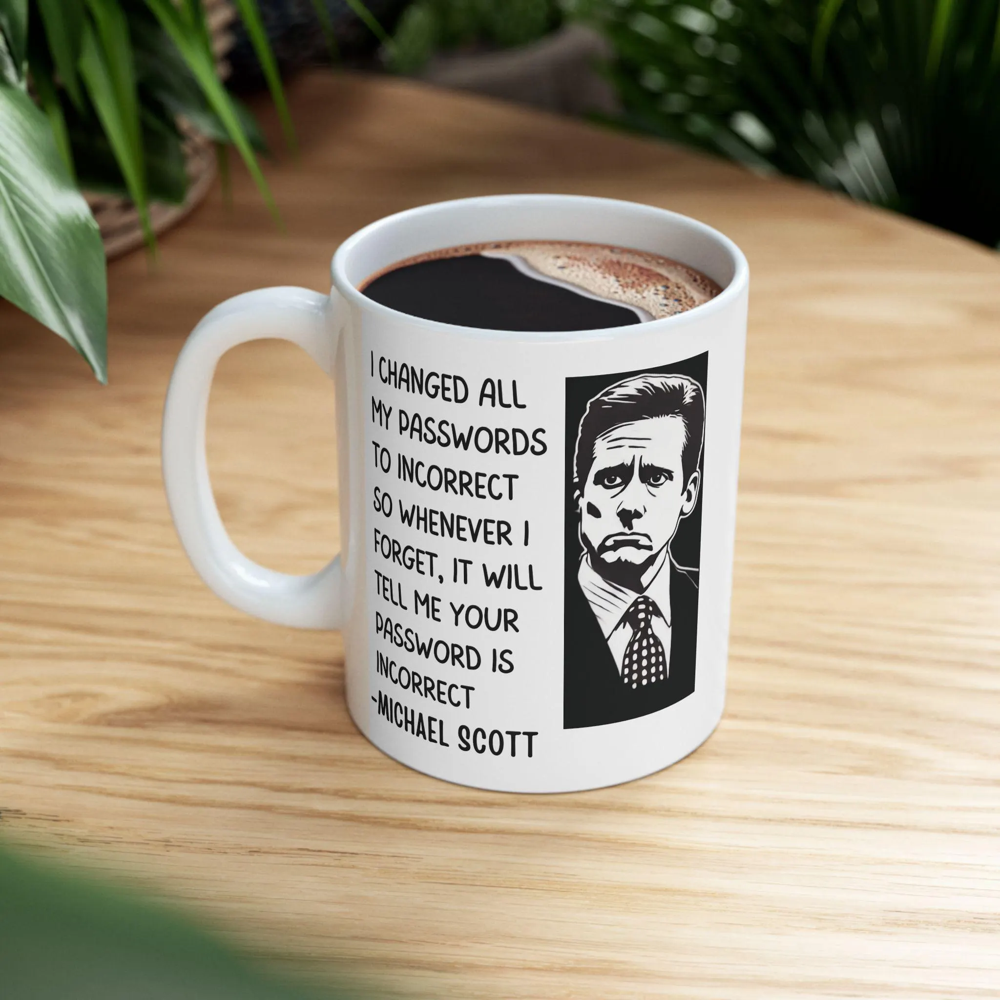 Michael Scott Character Mug Filled With Black Coffee
