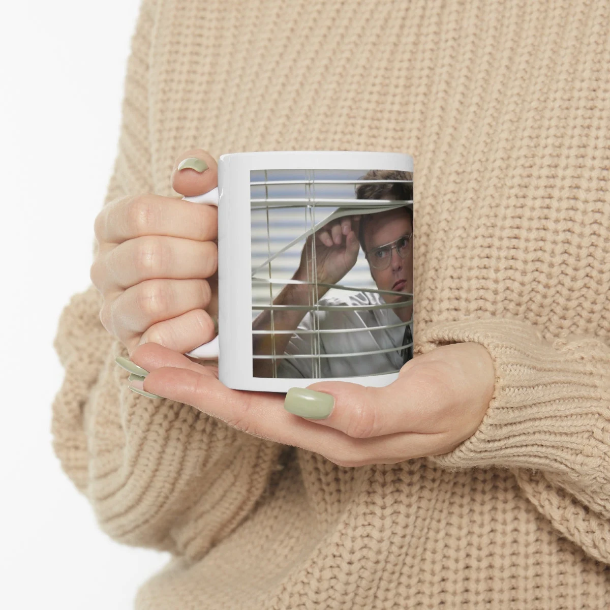 Dwight Schrute Peeking Through Blinds Ceramic Coffee Mug