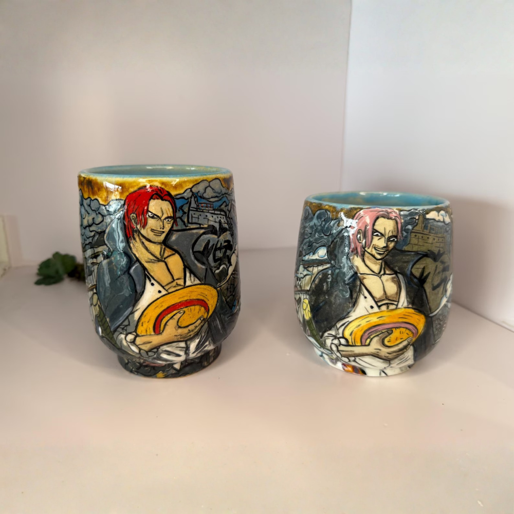 Hand-Painted Shanks One Piece Anime Ceramic Mug, Manga Pottery Coffee Cup