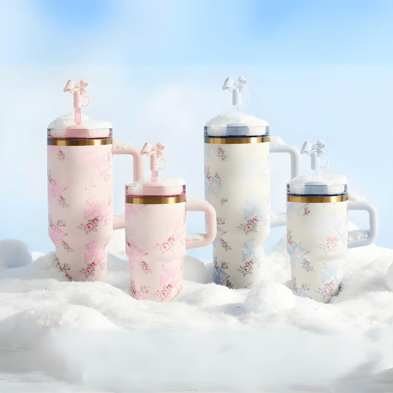 Floral Pattern Insulated Tumbler With Handle - Inspire Cups