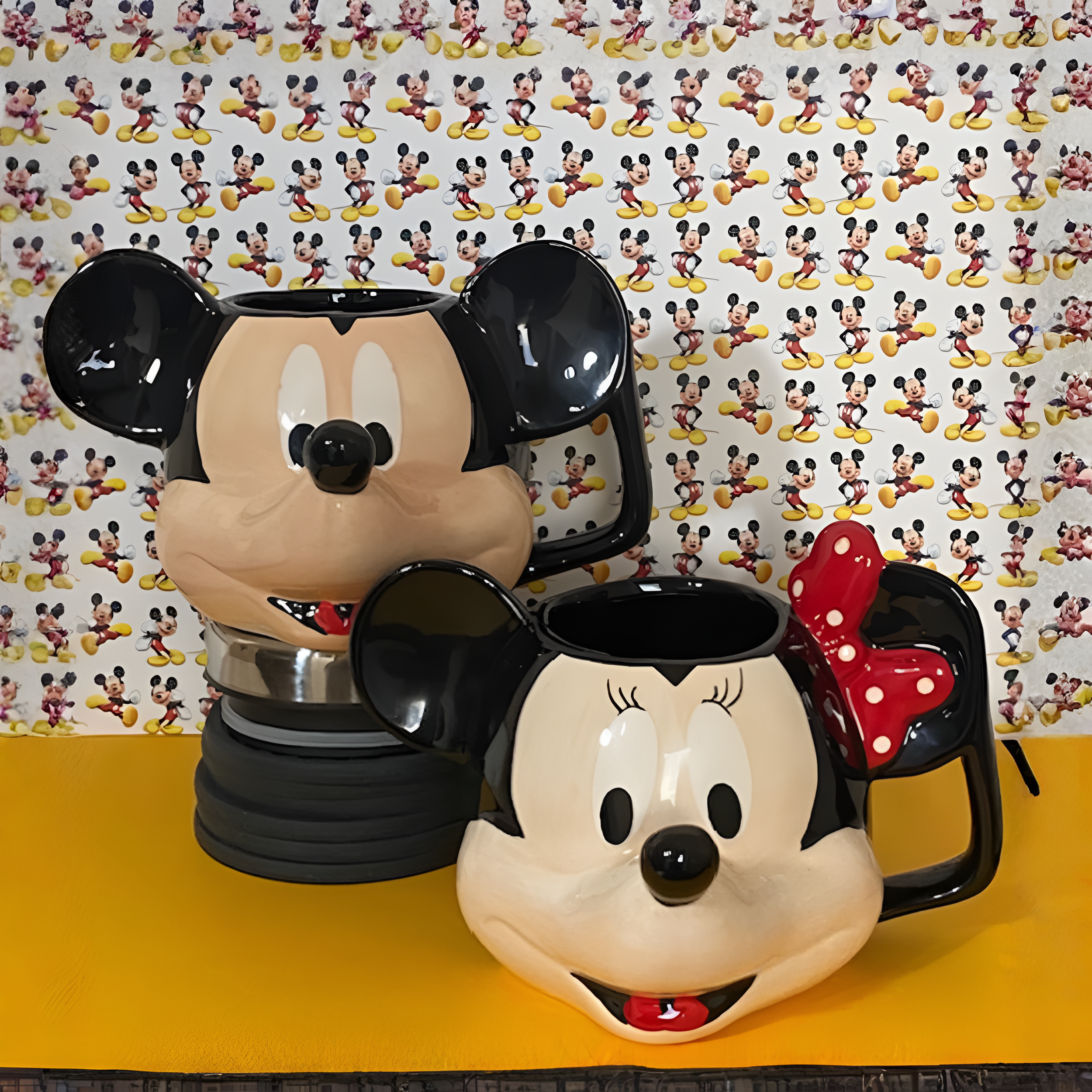 Set Of 2 Mickey And Minnie Mouse Character Themed Ceramic Figural Mug